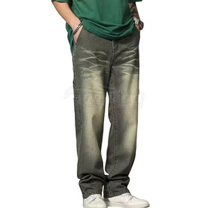 Factory Made Hot Sale Men's Breathable Washed Solid Wide Leg <b>Jeans</b> Winter Customizable Summer Autumn Wholesale Best Quality - Product Image 2
