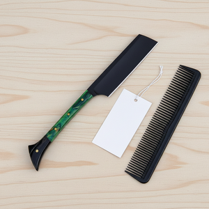 มีดโกนตรงสแตนเลสสีดำ ใบมีดปลายแหลมแบบเต็มด้าม ขอบเรียบ คุณภาพอุตสาหกรรม ด้ามไม้สีเขียว รองรับ ODM OEM - Product Image 2