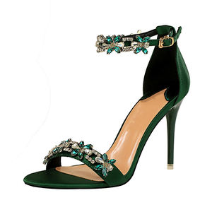 Scarpe da Festa Estive da Donna in Raso <span class=keywords><strong>a</strong></span> Punta Aperta con Cinturino di Strass Sandali con Cinturino alla Caviglia e Tacco <span class=keywords><strong>a</strong></span> <span class=keywords><strong>Spillo</strong></span> Scarpe da Cerimonia Eleganti - Product Image 1