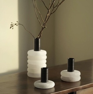 Modern rectangular travertine stone vase handcrafted minimalist planter unique natural wall decor for home office styling accent - Product Image 4