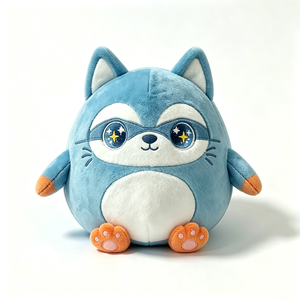 Peluche Husky super-héros bleu à corps rond et dodu avec des yeux scintillants, animal en peluche Husky de Sibérie masqué ultra-doux avec broderie - Product Image 4