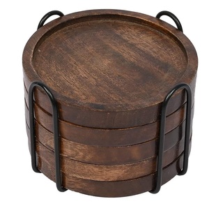 Posavasos Redondos de Madera de Mango para Servir Bebidas, Mantel Individual y Almohadillas para Utensilios de Cocina, Posavasos de Nogal para Té y Café con Soporte - Product Image 1