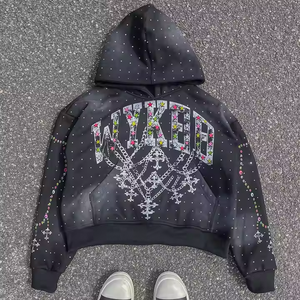Sweat à capuche en strass designable délavé au soleil, streetwear, mode de rue, sweat à capuche en strass de cristal de qualité supérieure pour hommes et femmes - Product Image 1