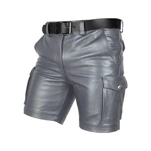Short de style motard en cuir véritable pour hommes bleu multi-poches utilitaire extérieur Streetwear décontracté imperméable coupe-vent séchage rapide - Product Image 6