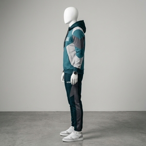 <b>Men</b> Teal Gray Color Block Hoodie Tracksuit Set <b>Pullover</b> Sweatshirt Jogger Pants Premium Sportswear Gym Training Running Fitness - Product Image 3