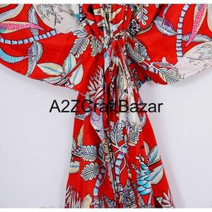 Caftán de Mujer 100% Algodón con Estampado Floral, Vestido Casual Coreano con Mangas para Dormir, Usar en la Playa, Bikini Ligero y Natural - Product Image 3