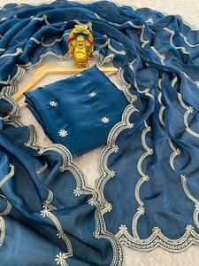 Sari Indien de Créateur en Soie Satinée pour Femme, Dernier Modèle de Saris Indiens pour Soirée et Mariage - Product Image 3