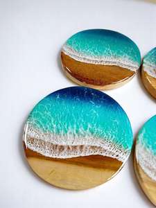 Sous-verres en bois faits à la main respectueux de l'environnement | Bois de manguier ou d'acacia durable | Rustique et élégant | Sous-verres ronds en pierre - Product Image 2