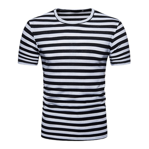 T-Shirt Top <span class=keywords><strong>Breton</strong></span> Vintage di nuova moda T-Shirt a righe da uomo alla moda O collo a maniche corte Slim Fit a righe Hip Hop T-Shirt OEM