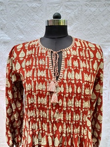 Belle main bloc imprimé coton haut court femmes décontracté vêtements de rue et Festival porter à manches longues coton Blouse haut - Product Image 2