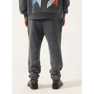 Chándal personalizado con capucha lavado ácido y pantalones de chándal conjunto 100% algodón pesado parche desgastado bordado chándal para hombres - Product Image 6