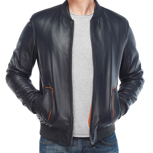 leather jacket <b>men</b> genuine sheepskin <b>blue</b> colour - Product Image 3