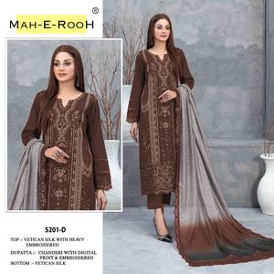 Seda Vetican de primera calidad con trajes bordados Catálogo completo disponible a precio mayorista, Dupatta con impresión digital y bordado. - Product Image 3