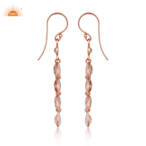 คุณภาพสูง 925 เงินสเตอร์ลิง Rose Gold Plated คริสตัลธรรมชาติควอตซ์อัญมณีห้อยต่างหูผู้ผลิตเครื่องประดับที่กําหนดเอง - Product Image 3
