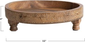 Boho Pieds Bois Sculpté Design Naturel Plateau Décoratif Vintage Pièce Maîtresse Titulaire Plateaux Ferme Ottoman Plateau pour Cuisine - Product Image 4