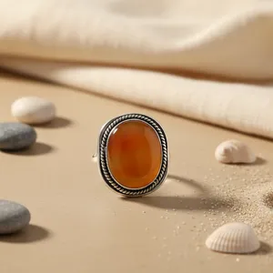 Bague Cocktail Vintage en Argent 925 avec Agate, Sertissage Clos, Pierre Ovale, Style Bohème Unisexe, Cadeau, Bijou à Porter au Quotidien - Product Image 1