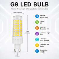 Ampoule LED G9 en céramique à économie d'énergie de haute qualité, 6W, 650LM, 360 degrés, AC220V, pour chambre à coucher, pour lustre, pour applique murale