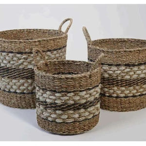 <b>Large</b> Handmade Seagrass Decorative Storage Basket with <b>Ring</b> Handles Woven Organizer for Kids' Storage - Product Image 1