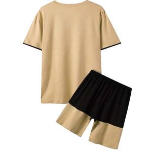 Conjuntos de pantalones cortos de manga corta de verano nueva moda al por mayor, ropa de hombre holgada de color sólido 100% algodón, conjuntos de talla grande para hombre a la venta - Product Image 5