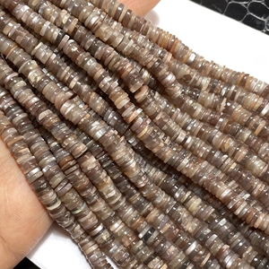 Cuentas redondas de piedra lunar de chocolate Heishi, forma de nivel suave de piedras preciosas naturales, Centro perforado - Product Image 1