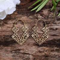 Boucles d'oreilles créoles vintage en laiton plaqué or et argent, style Jali, avec incrustation sertie pour femmes, pour usage quotidien et occasions de mariage