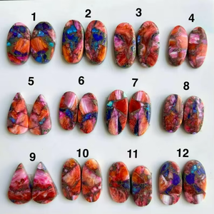 Wholesale High Quality Spiny Oyster Copper Turquoise Pair Natural Oval Cabochon Loose Gemstone Pair Polished Jewelry - Product Image 3