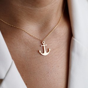 925 Plata de Ley 18K oro Vermeil delicado ancla pequeña gargantilla collar hecho a mano encanto colgante playa joyería regalo del capitán - Product Image 1