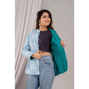 Women's Lightweight Cotton Quilted Sky Blue <b>Jacket</b> Printed-SHKL1025 - Product Image 3