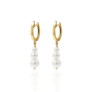 Pendientes de aro con perlas colgantes en oro de 9K (Disponibles en 10k-14k-18k) Hechos en España - Product Image 1