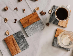 ที่รองแก้วทำจากหินอ่อนและไม้วอลนัทที่ทำด้วยมือหรูหราเสื่อหินสี่เหลี่ยมสำหรับงานศิลป์และแผ่นรองสำหรับบ้านสำนักงาน - Product Image 4