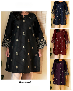 Kurti corto de manga larga moderno y liviano con bordado perfecto para todas las niñas de oficina y collage - Product Image 1