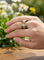 Anillo de Eternidad de Dos Tonos en Plata de Ley 92.5 Chapado en Oro de 18K con Engaste de Bisel, Anillo de Lujo para Mujer |   Joyería para Bodas y Fiestas