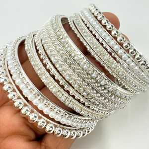 ชุดเครื่องประดับเจ้าสาวอินเดียใส่สบายสำหรับงานปาร์ตี้งานแต่งงานกำไลไข่มุกชุบเงินและชุด churiyan - Product Image 2