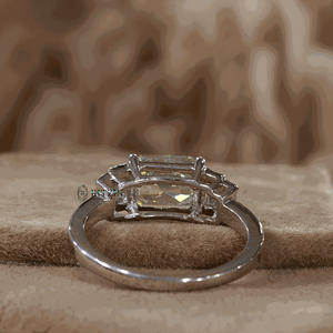 Bague de mariage 1.75 CT blanc cassé émeraude et diamant taille baguette 5 pierres style broche ronde - Product Image 3