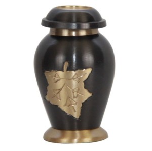 Brass <b>Keepsake</b> Cremation Urns With Gold Leaf Design and Black Color Finished <b>for</b> Human <b>Ashes</b> <b>Keepsake</b> Urns - Product Image 1