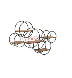 Living Room Kitchen Bedroom Kids Room Rack Wall Decor Hanging <b>Shelf</b> Wall Mounted Round Iron Wood <b>Shelf</b> - Product Image 2