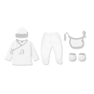 Ensemble de 5 vêtements pour nouveau-nés de 0 à 6 mois - 100% coton, comprenant chemise, pantalon, gants, bavoir et chaussettes - Gris - Product Image 1