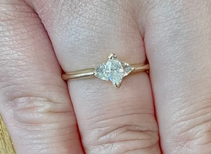 <b>Dainty</b> Women 14K Solid <b>Gold</b> Three Stone Engagement Wedding <b>Ring</b> Marquise And Trillion Cut Lab Grown Diamond Fine Parties Jewelry - Product Image 2