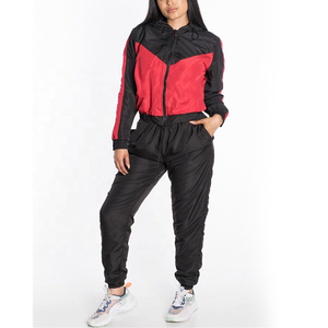 Personalizado de las mujeres de invierno antibacteriano cuarto de cremallera de impresión deportes 100% Nylon rompevientos chándal sudaderas con capucha conjunto de pantalones cortos - Product Image 5