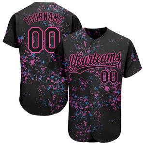 Ropa de equipo personalizada más vendida, camiseta de béisbol auténtica con diseño de patrón 3D negro-Rosa negro personalizado - Product Image 1