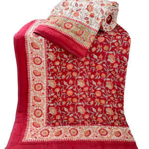 Edredón Reversible de Algodón 100% Hecho a Mano, Estampado Floral, Tradicional, Cómodo, Ligero, Invierno - Product Image 1