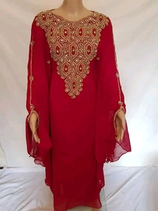 Caftan rouge de Dubaï magnifique caftan musulman traditionnel caftan perles de pierre travail à la main caftan style marocain caftan 2024 - Product Image 2