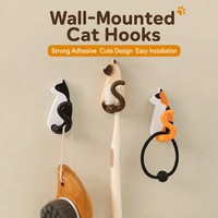 Patère murale adhésive en plastique motif chat de dessin animé, à décoller et à coller, pour la maison, la salle de bain et la cuisine