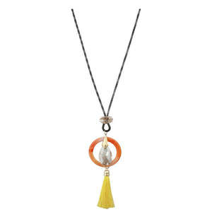 Urthn 2Tone Yellow Plated Tassel <b>Statement</b> <b>Necklace</b> Trendy Religious Zinc Alloy Chains for Festive Party 1112501D - Product Image 1