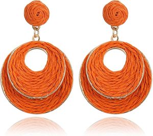 Pendientes de Aro de Mimbre de Paja Hechos a Mano para Mujer, Joyería Colgante Bohemia Ligera, Moda para Fiesta, Verano, Playa, Vacaciones, Diseño de Envoltura DE LA Paz - Product Image 1