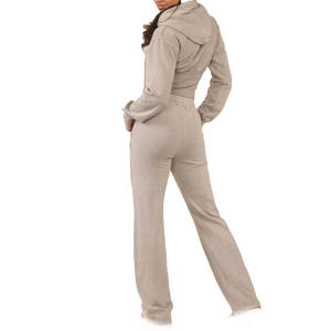 Ensemble de survêtement deux pièces pour femmes, sweat-shirt court et pantalon de jogging à jambe droite, en coton côtelé, vêtements de détente, pour les marques de vêtements privées OEM - Product Image 2