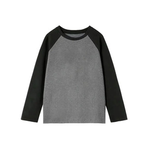 เสื้อยืดแขนยาวทรงแร็กแลนผู้ชาย สีเทา-ดำ คอโอ คอตตอนถัก 100% ทรงปกติ สีพื้น - Product Image 1