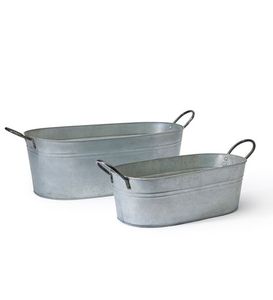 New arrival rustic galvanized <b>planter</b> tub heavy duty metal outdoor patio farmhouse garden decor stylish flower plant container - Product Image 2