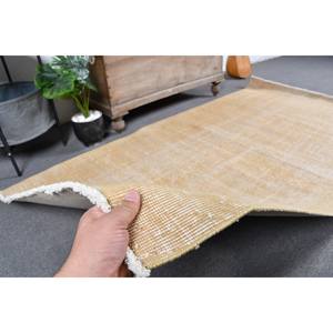 Alfombra de lana turca Vintage, alfombra de área de retazos de tejido plano amarillo moderno de 3,9x6,9 pies para decoraciones de sala de estar - Product Image 3