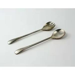 Ensemble de service à salade en bois avec poignée ronde, ensemble de serveurs à salade en acier inoxydable poli argenté, ensemble d'ustensiles de cuisine pour le dîner - Product Image 4